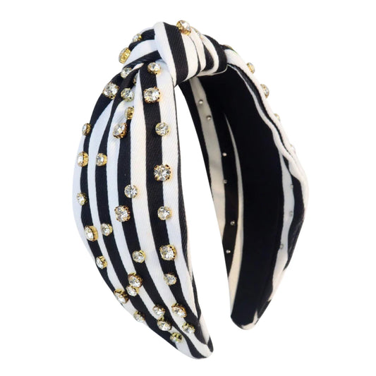Ari Knot Embellished Strip Headband - Black
