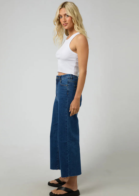 CHARLIE HIGH RISE WIDE LEG JEAN MID BLUE