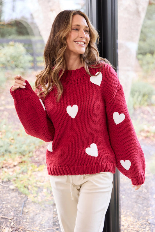 Heart On My Sleeve Knit - Cherry W Off White