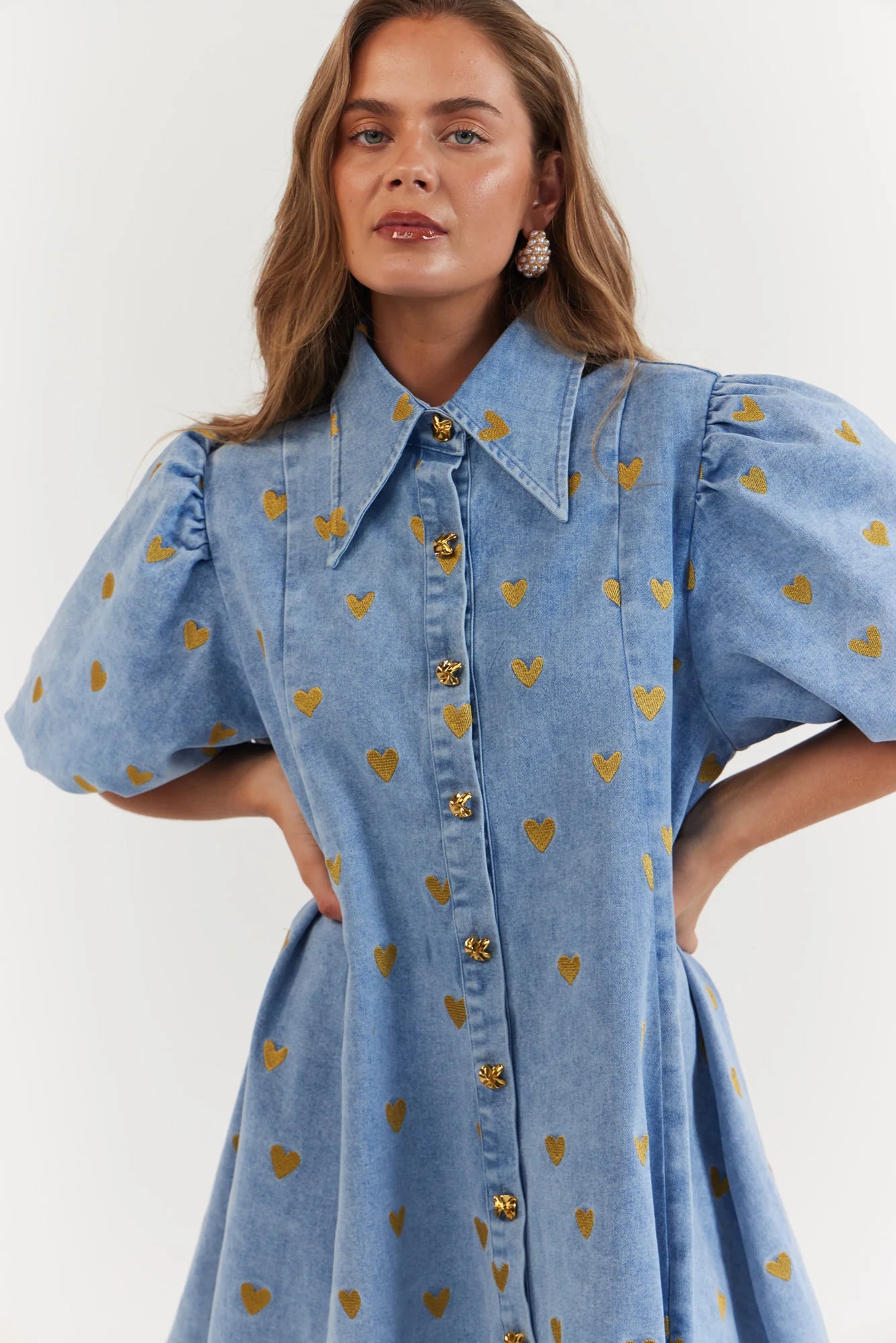 Peyton Mini Dress - Denim Hearts