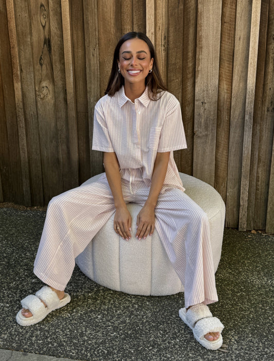 Simmy PJ Set - White Pink Stripe