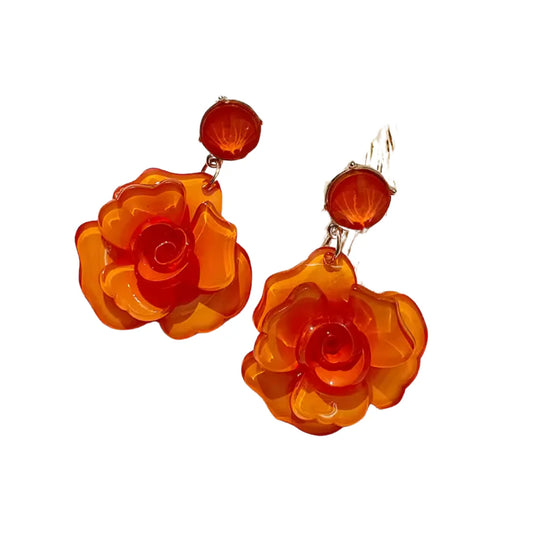 Tammy Resin Flower Statement Earrings, Orange