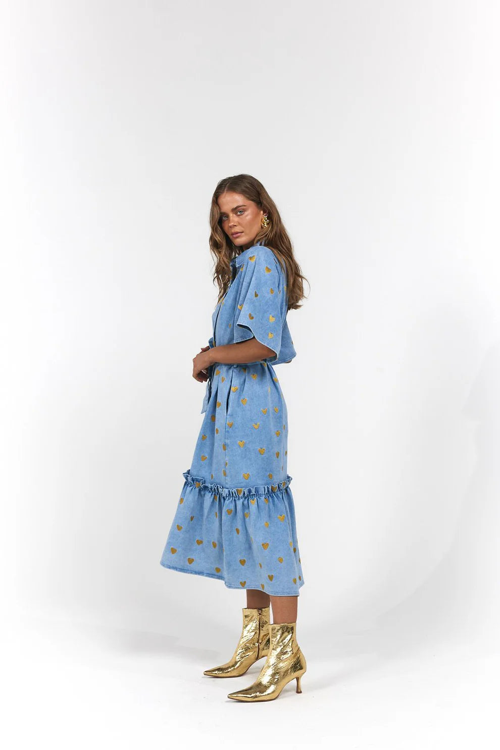 Moxie Midi Dress - Denim Hearts