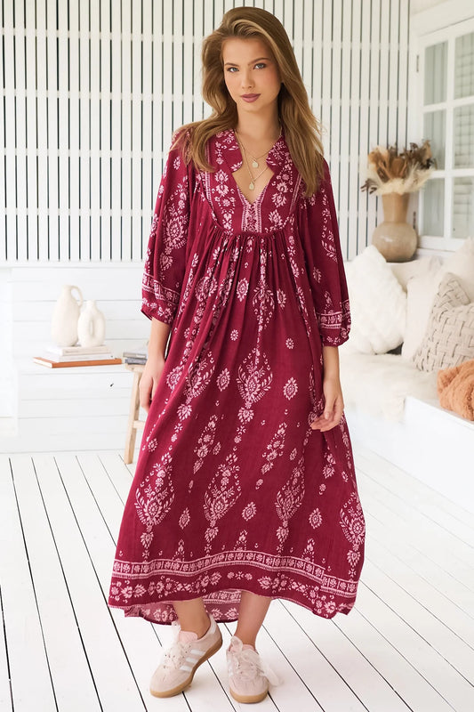 Boheme Midi Dress - Rhubarb Kiva Print