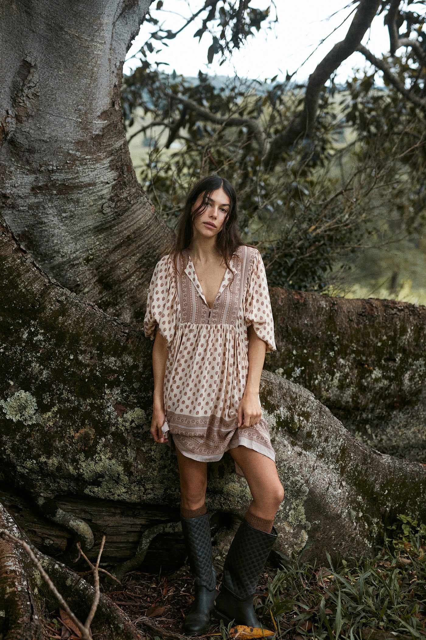 NOVEMBER MINI DRESS - HIGHGROVE FOLK / BROWN PINK