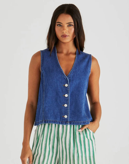 SABINE DENIM VEST - MID BLUE WASH