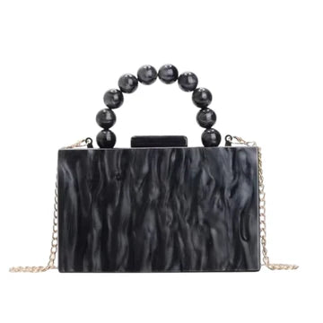 Beaded Handle Acrylic Bag - Black