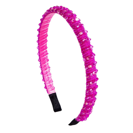 Nova Embellished Thin Crystal Headband, Hot Pink