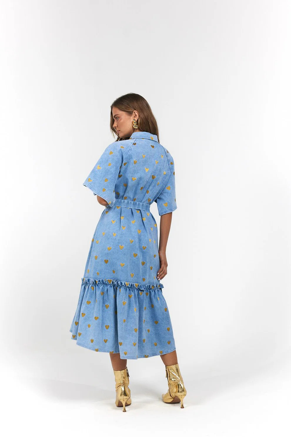 Moxie Midi Dress - Denim Hearts