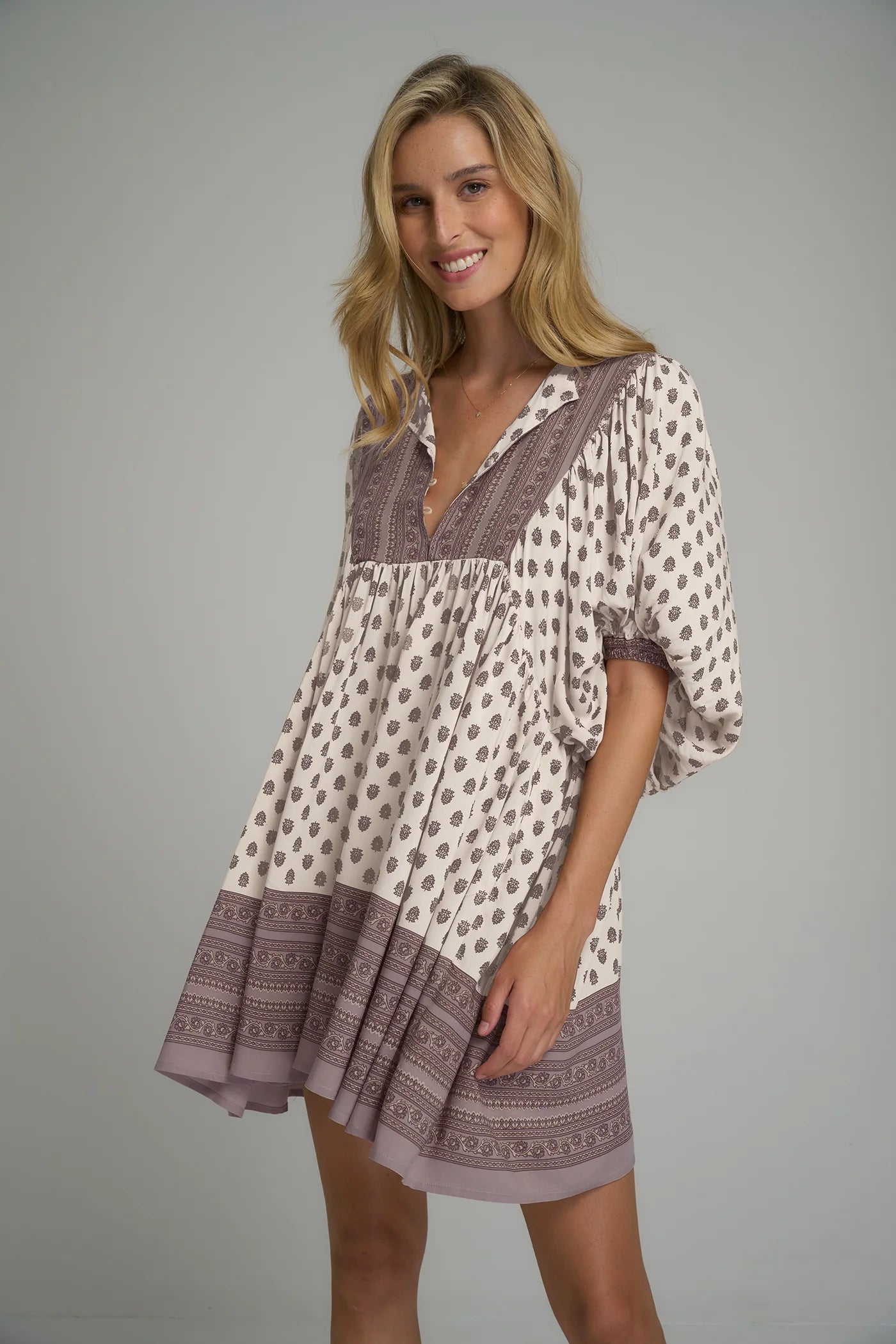 NOVEMBER MINI DRESS - HIGHGROVE FOLK / BROWN PINK