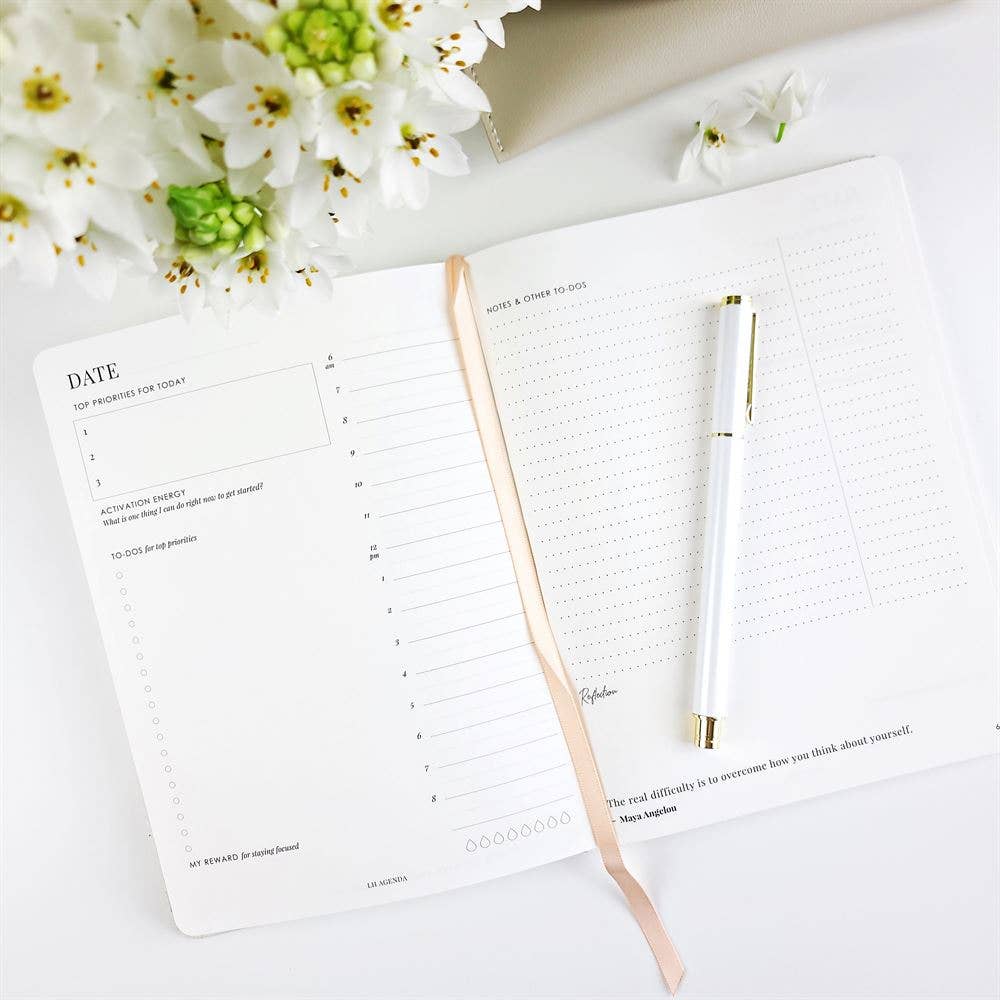 Day Organiser - White Marle - Prioritise What Matter (Daily)