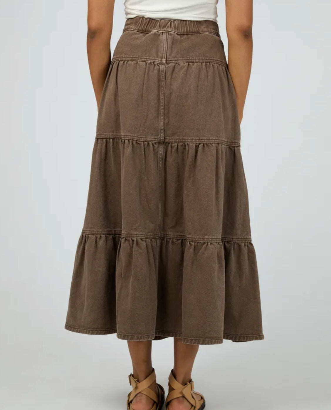 COCO DENIM MAXI SKIRT - COCOA