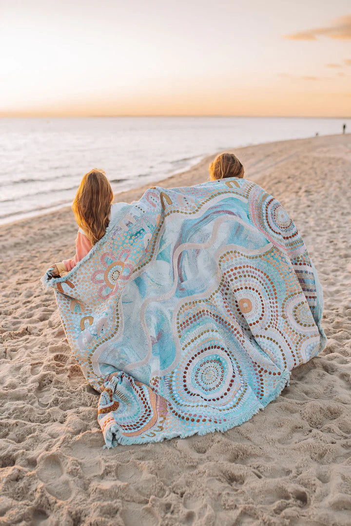 Blue Ocean Indigenous Art Throw Rug By Natalie Jade