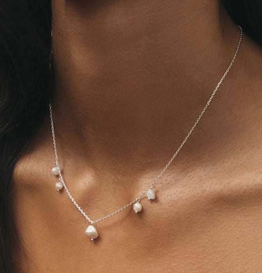 Mimi Necklace - Silver + Pearl