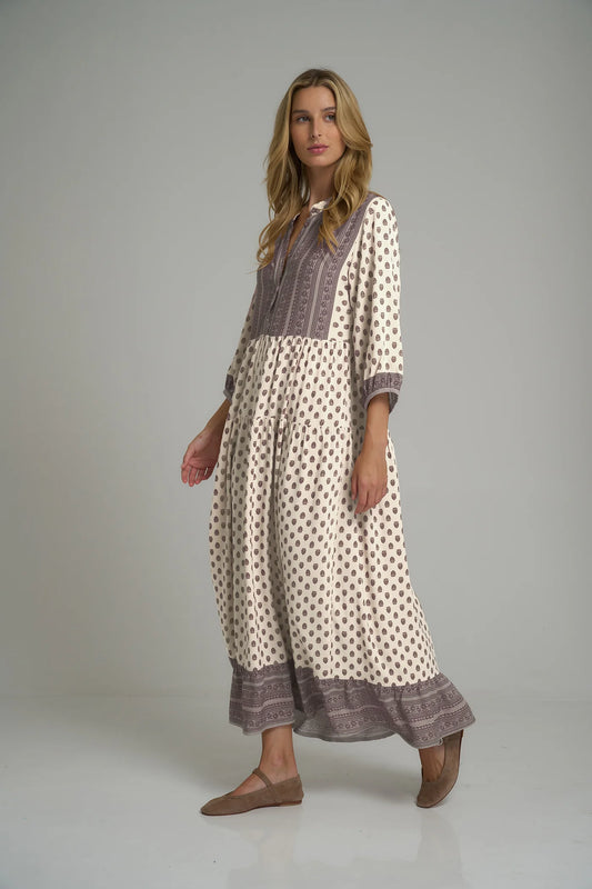 COTSWOLD DRESS - HIGHGROVE FOLK / BROWN PINK