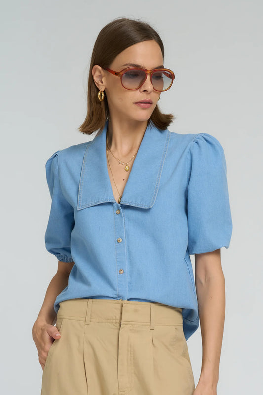 ANNYCK CHAMBRAY TOP - LIGHT BLUE