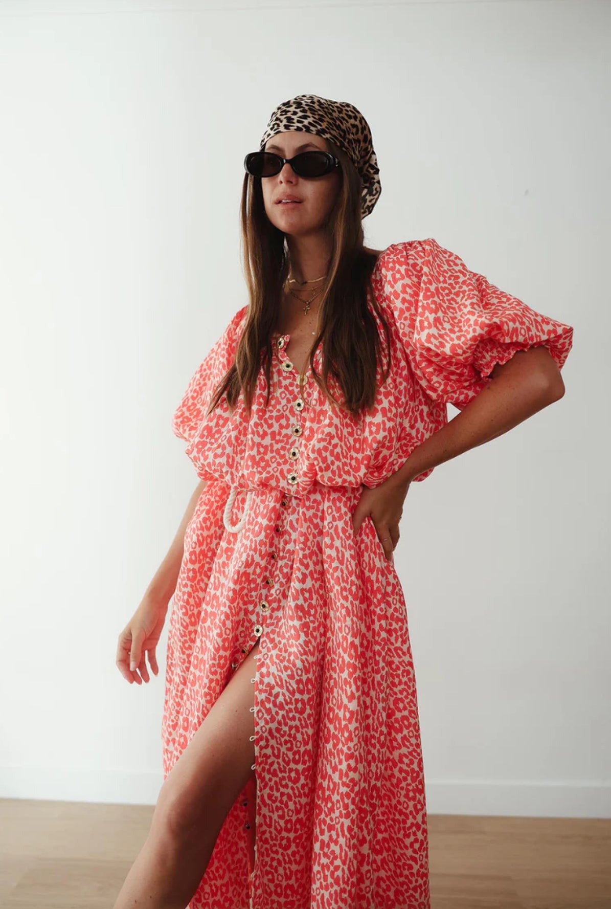 Camila Maxi Dress Coral Oat Leopard