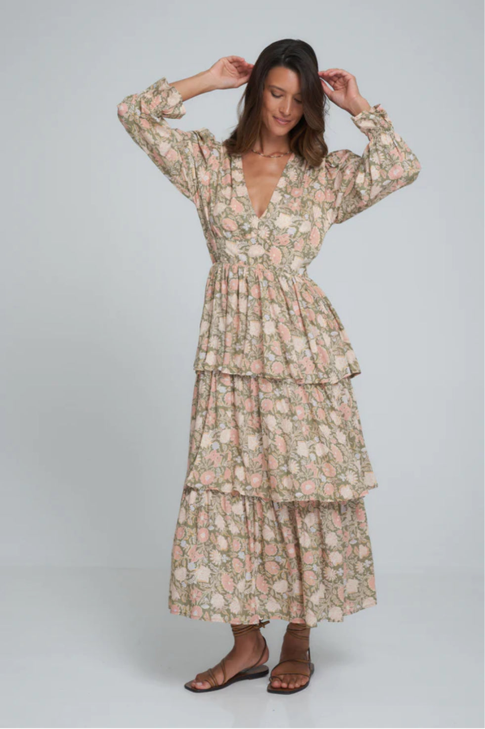 Regina Dress - Rajasthan Peach/Khaki