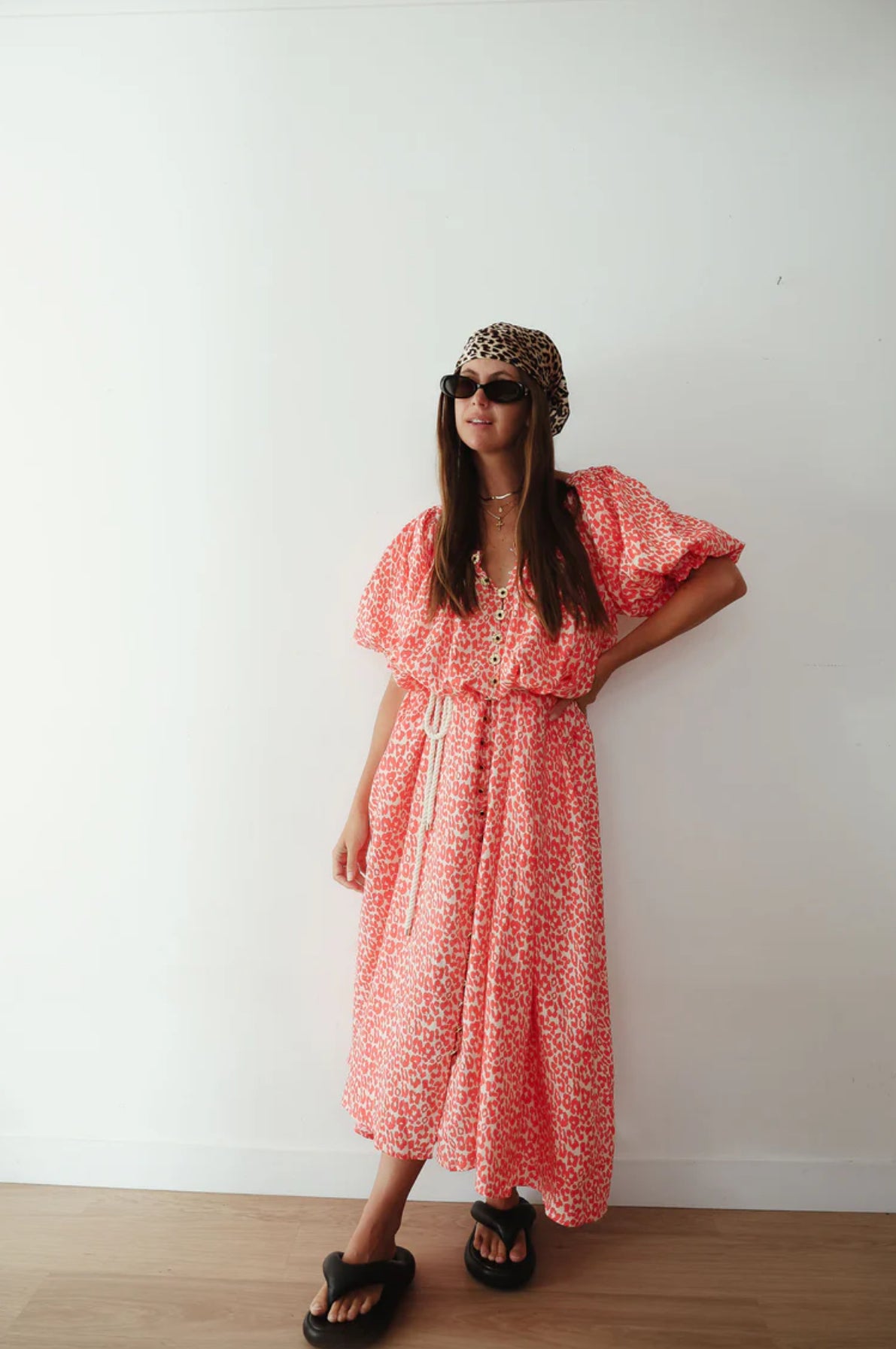 Camila Maxi Dress Coral Oat Leopard