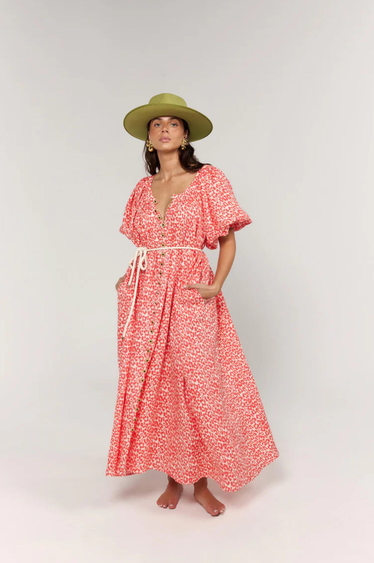 Camila Maxi Dress Coral Oat Leopard