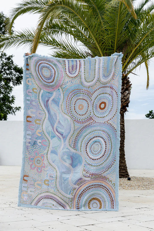 Blue Ocean Indigenous Art Throw Rug By Natalie Jade
