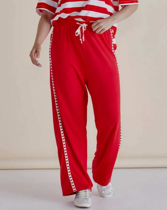 Evelyn Wide Leg Jogger - Red Trim