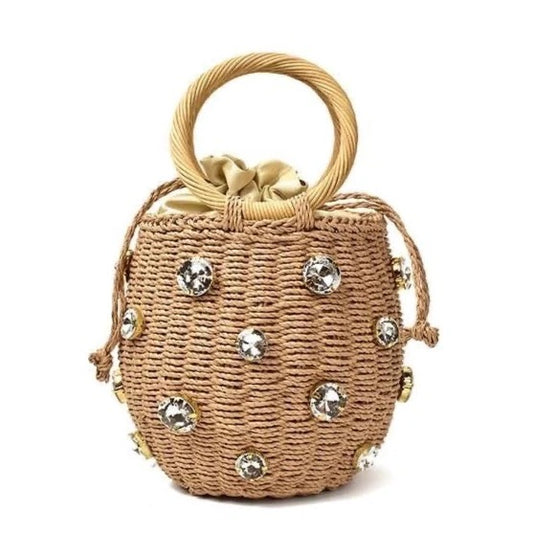 Hazel Biscuit Embellished Basket Bag