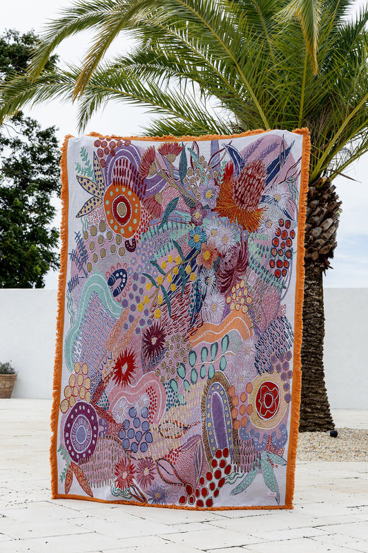 Flowers Along The River Indigenous Art Throw Rug By Dustin Koa