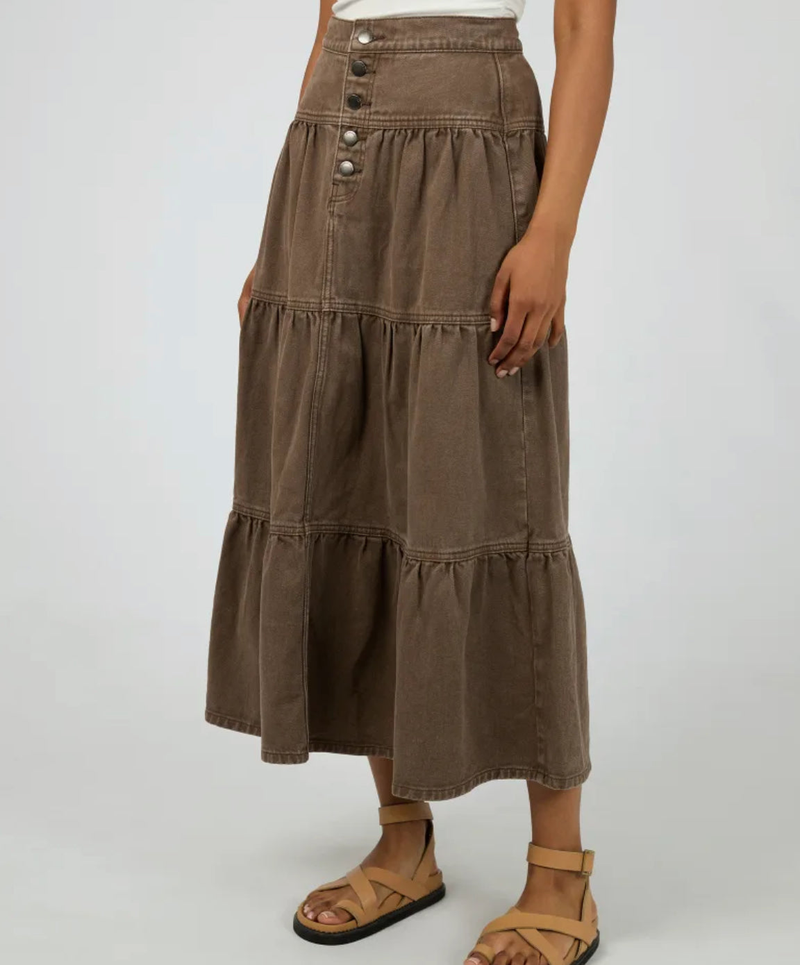 COCO DENIM MAXI SKIRT - COCOA