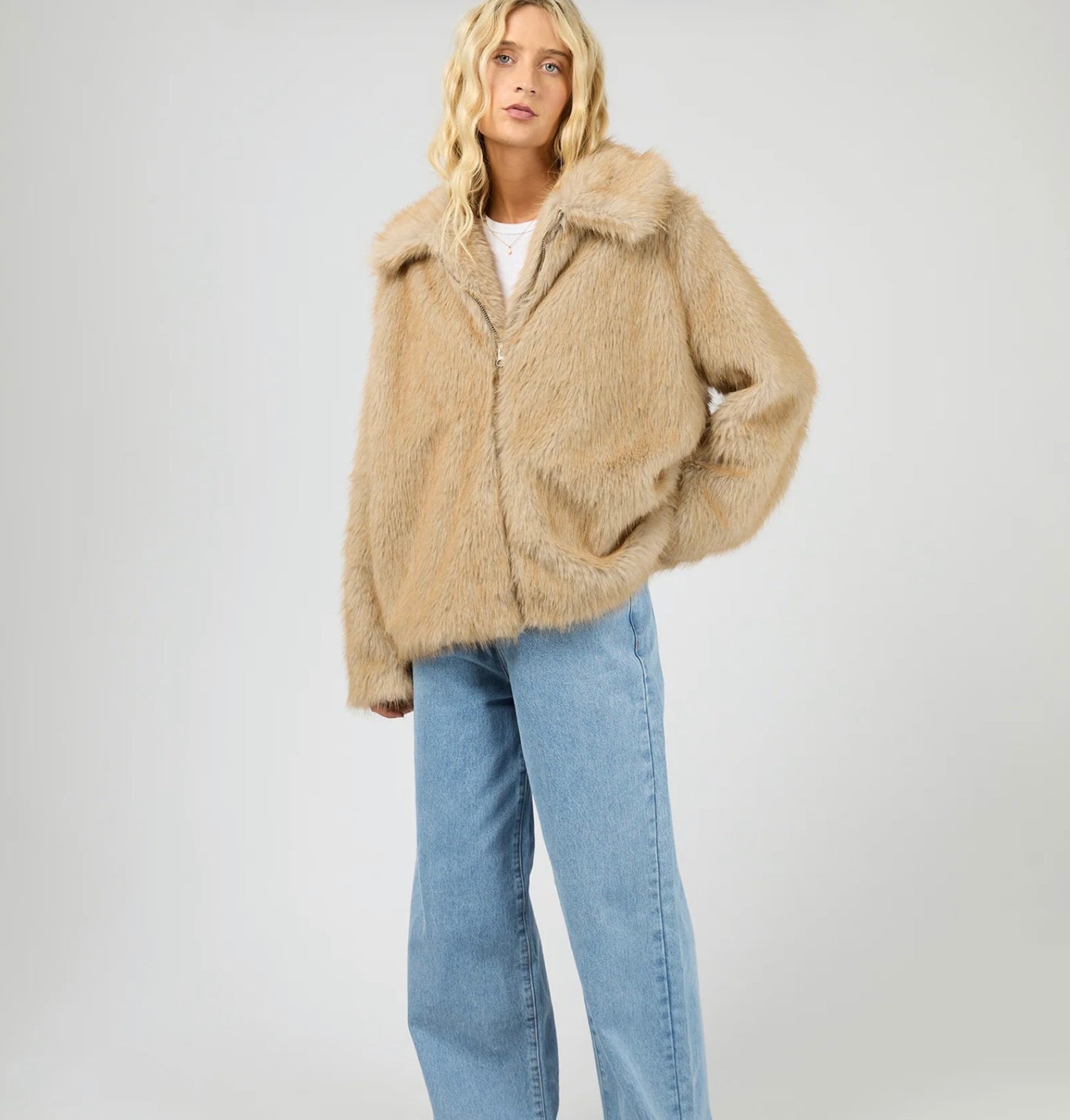 SABLE FAUX FUR ZIP COAT MULTICOLOURED