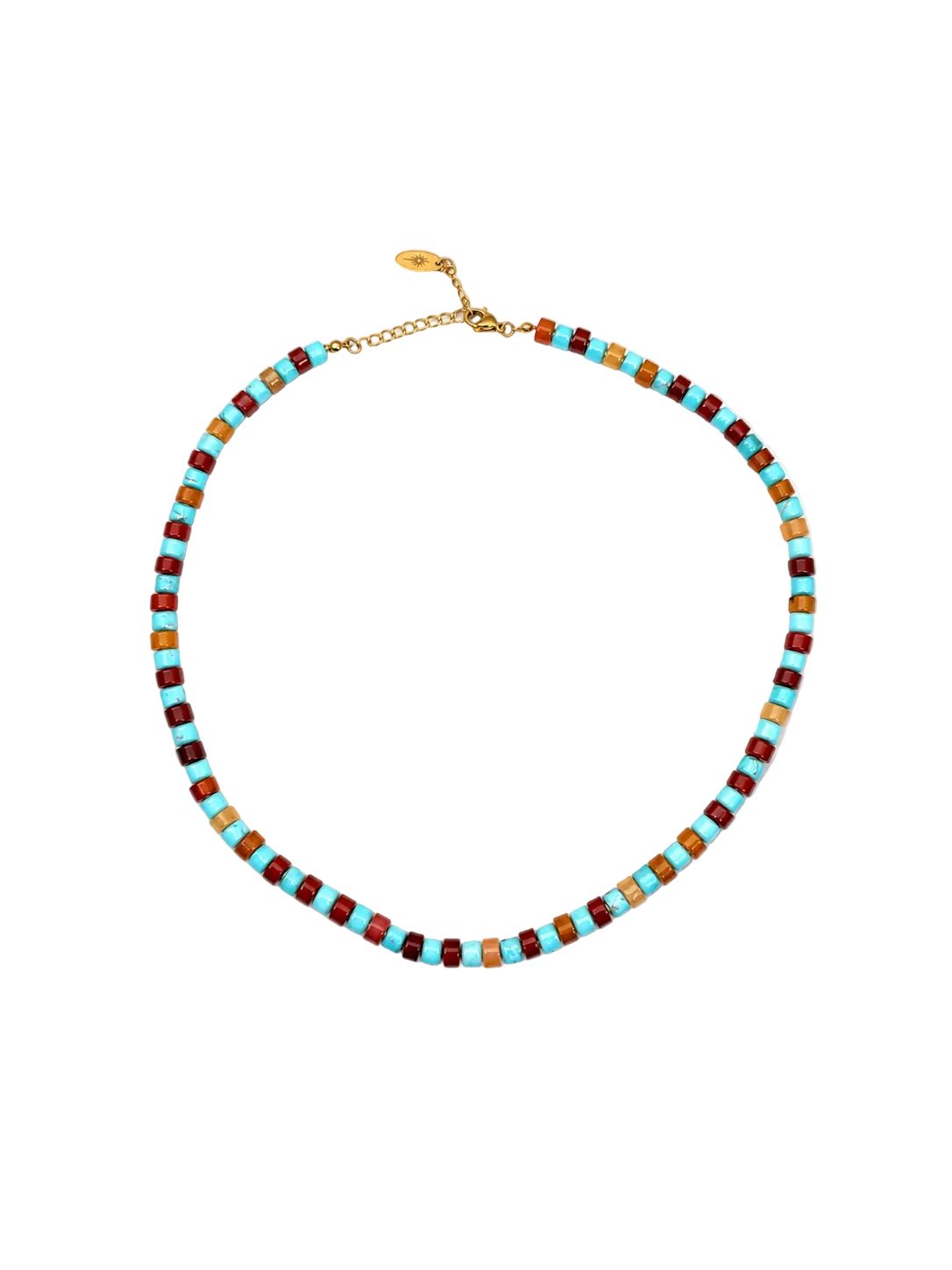 Turquoise and Red Aventurine Beaded Necklace: Default Title