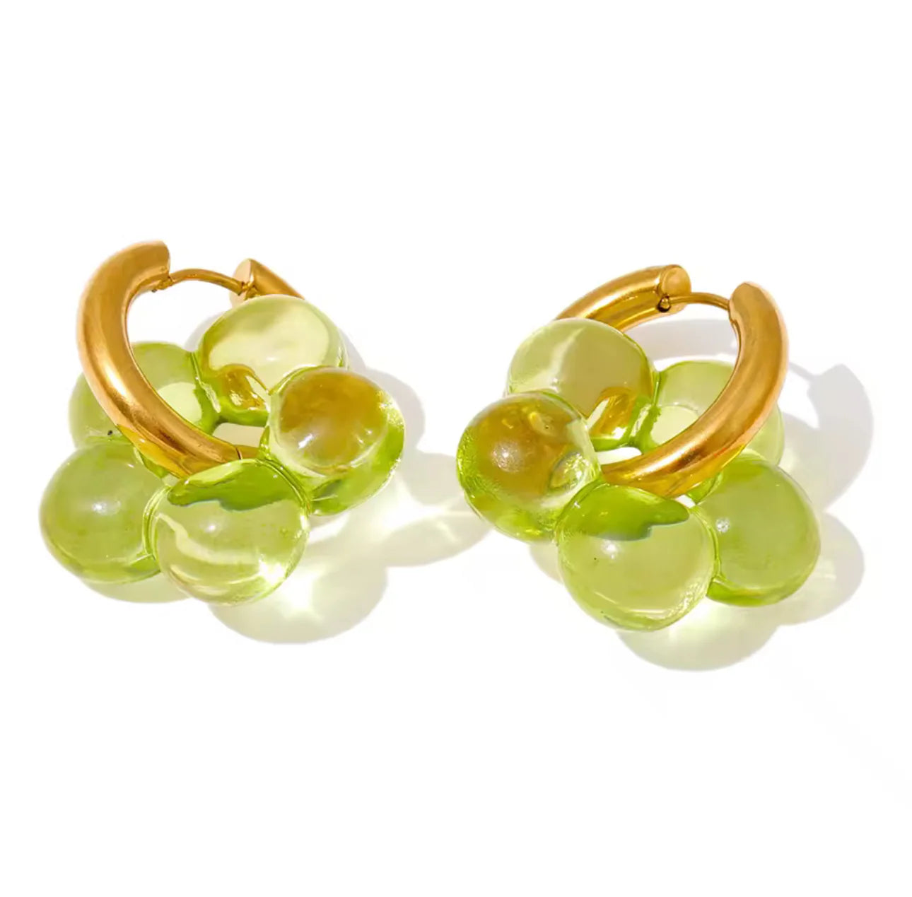 Birdie Hoop Earrings with Flower Details, Lime