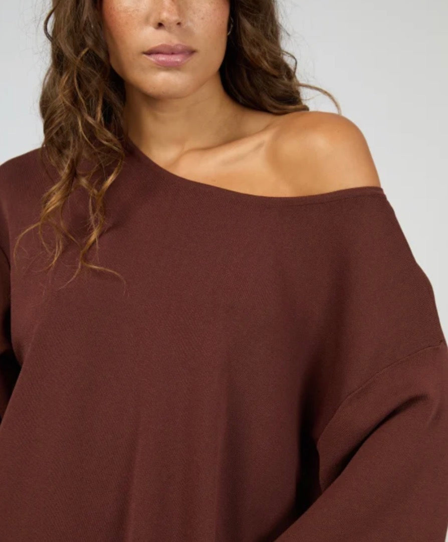 OLLIE OFF SHOULDER KNIT TOP - Cherry