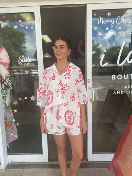 Tis’ The Season Shirt and Short Set - White & Red