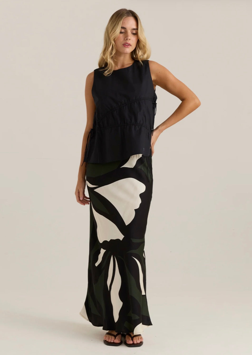 Elin Gathered Tie Top - Black