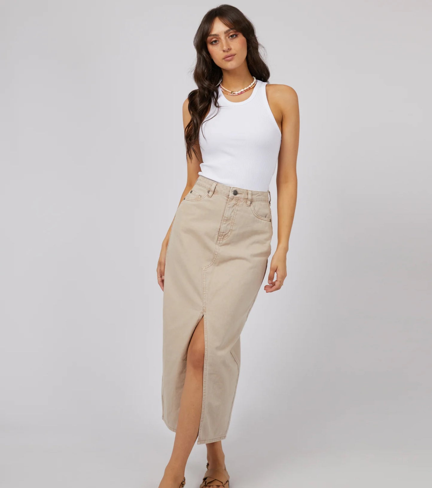 PIA DENIM MAXI SKIRT BEIGE