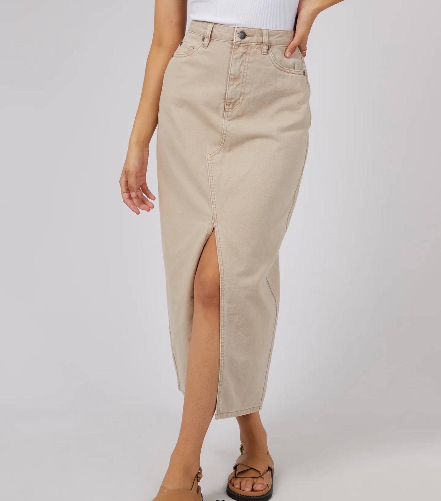 PIA DENIM MAXI SKIRT BEIGE