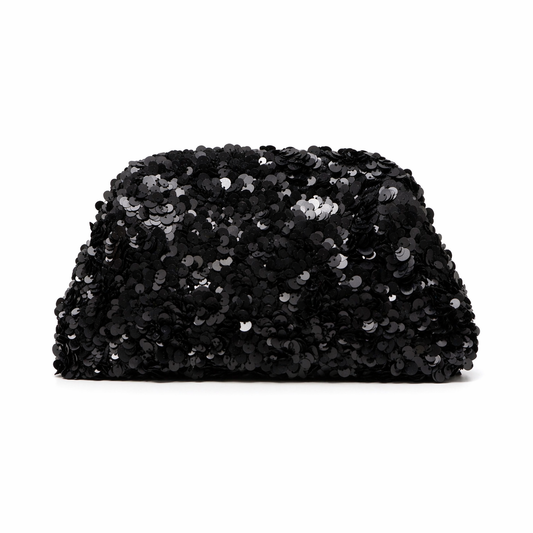 Tara Sequin Soft Clutch - Black