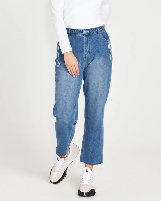 Mavourne Straight Leg High Waist Denim Jeans - 80 Wash Blue