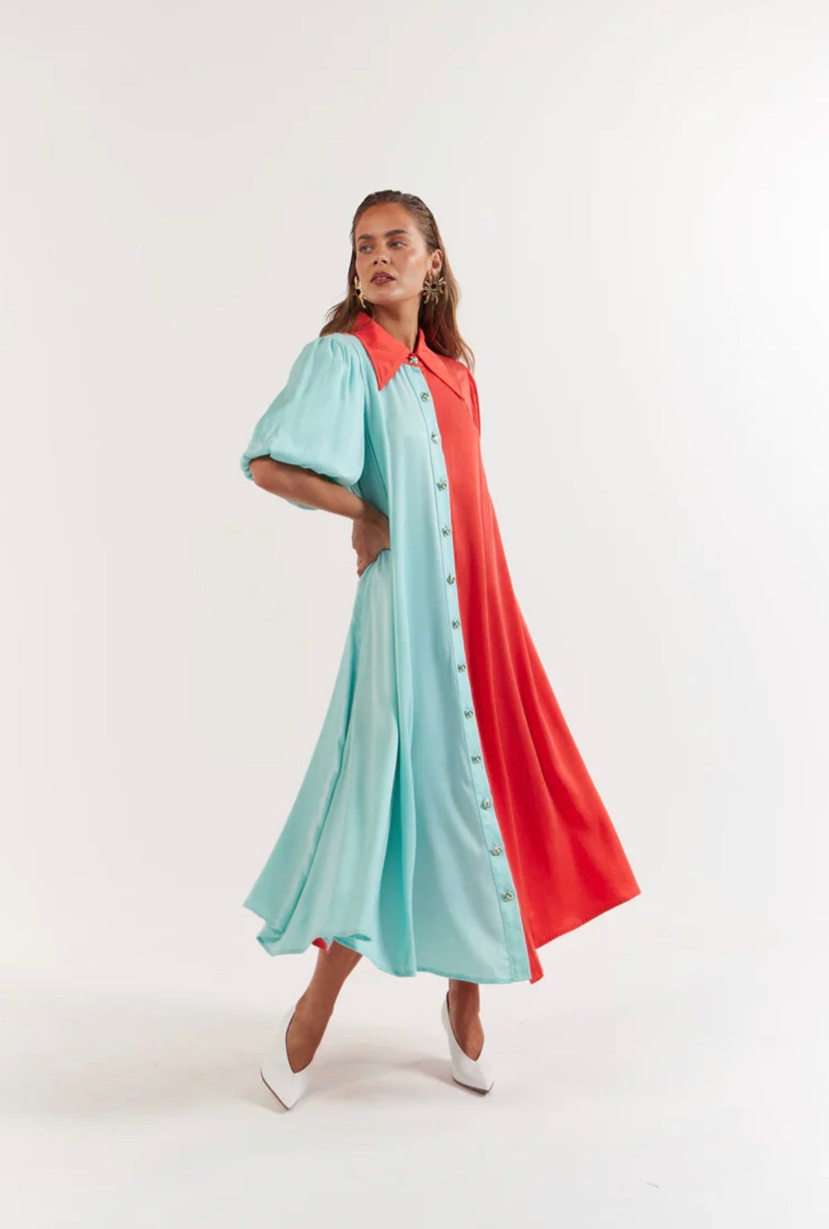 Peyton Midi Dress Tangerine Aqua