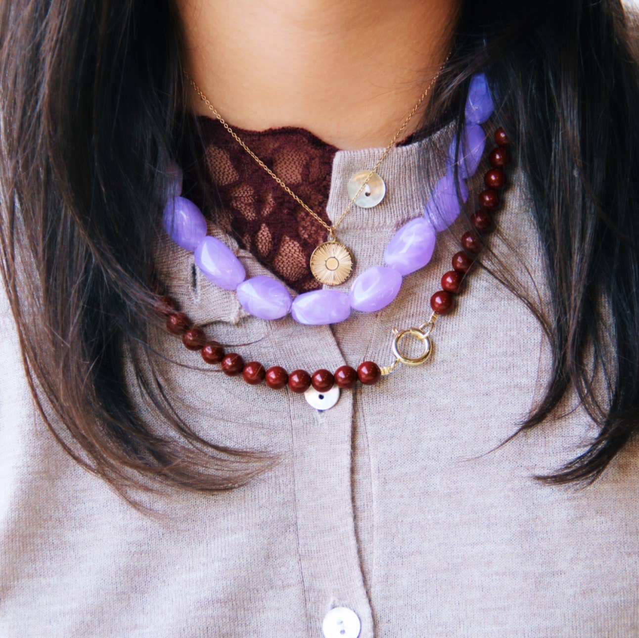 Beaded necklace 'nugget' large - lilac