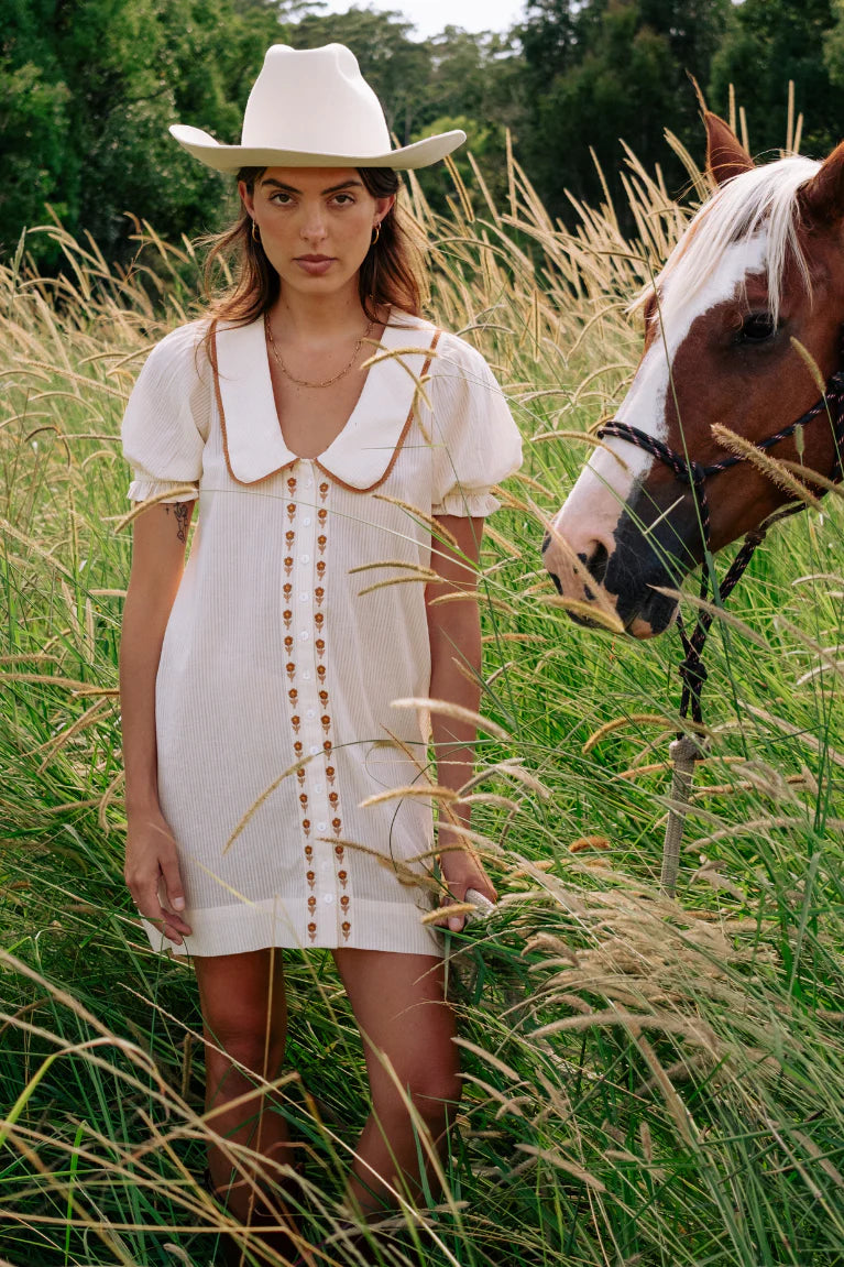 GABBY COLLARED MINI DRESS - CREAM