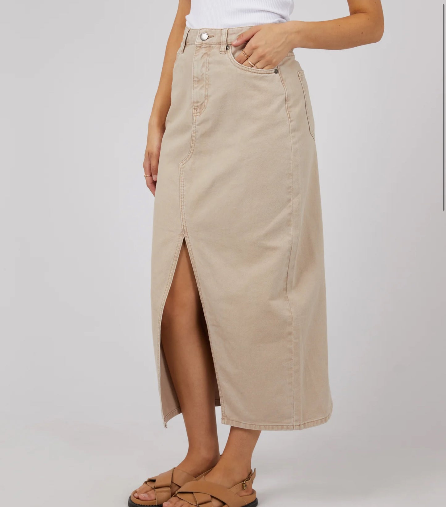 PIA DENIM MAXI SKIRT BEIGE