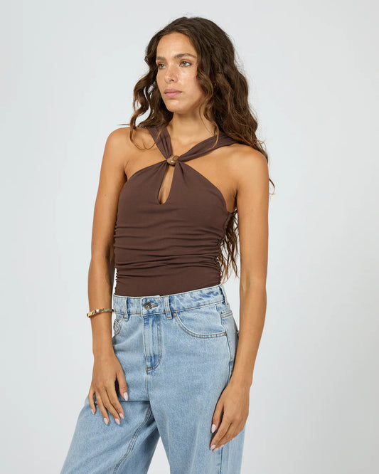 ATLAS HALTER BODYSUIT CHOCOLATE