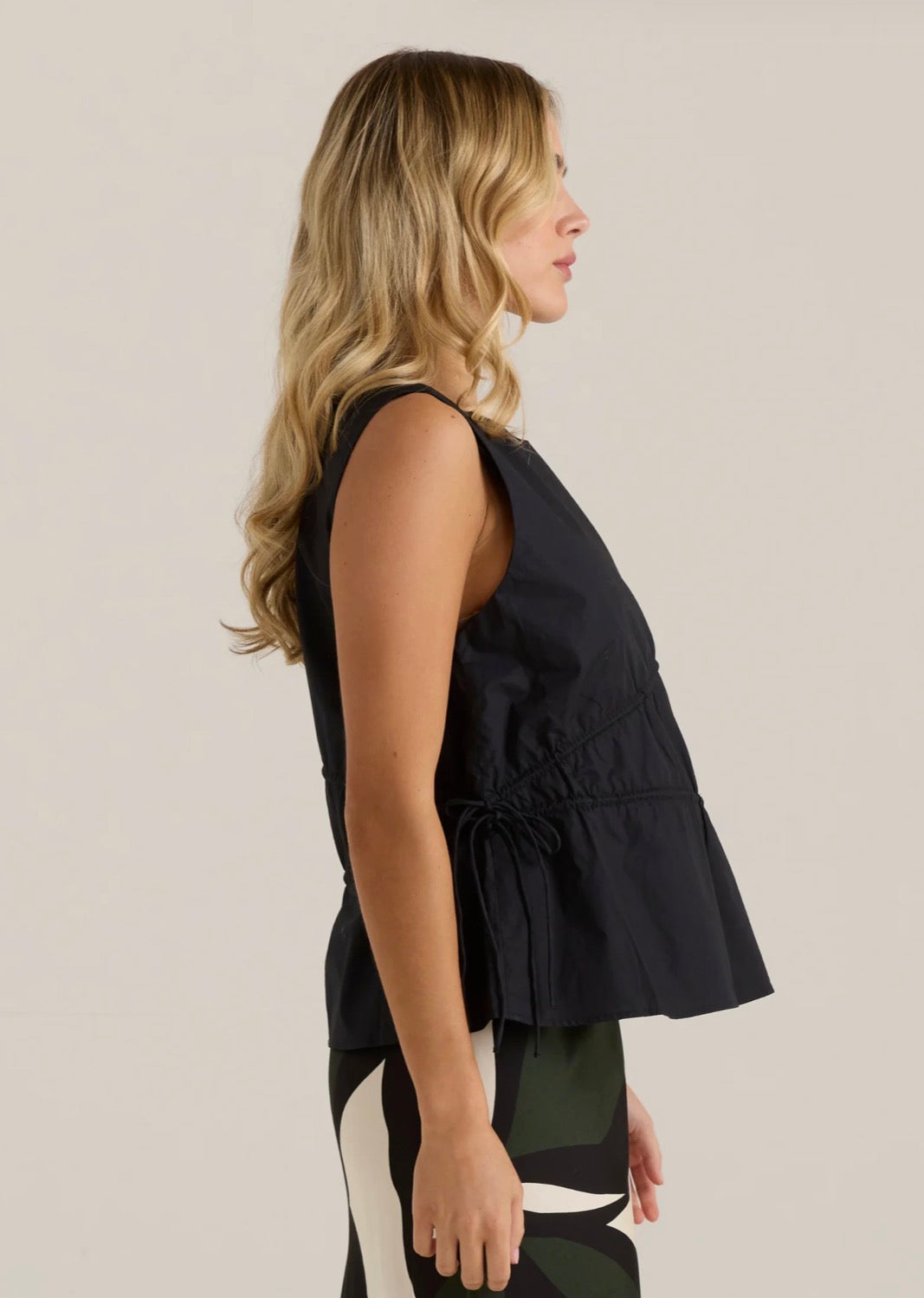 Elin Gathered Tie Top - Black