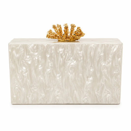 Acrylic Clutch - White with Gold Coral Top