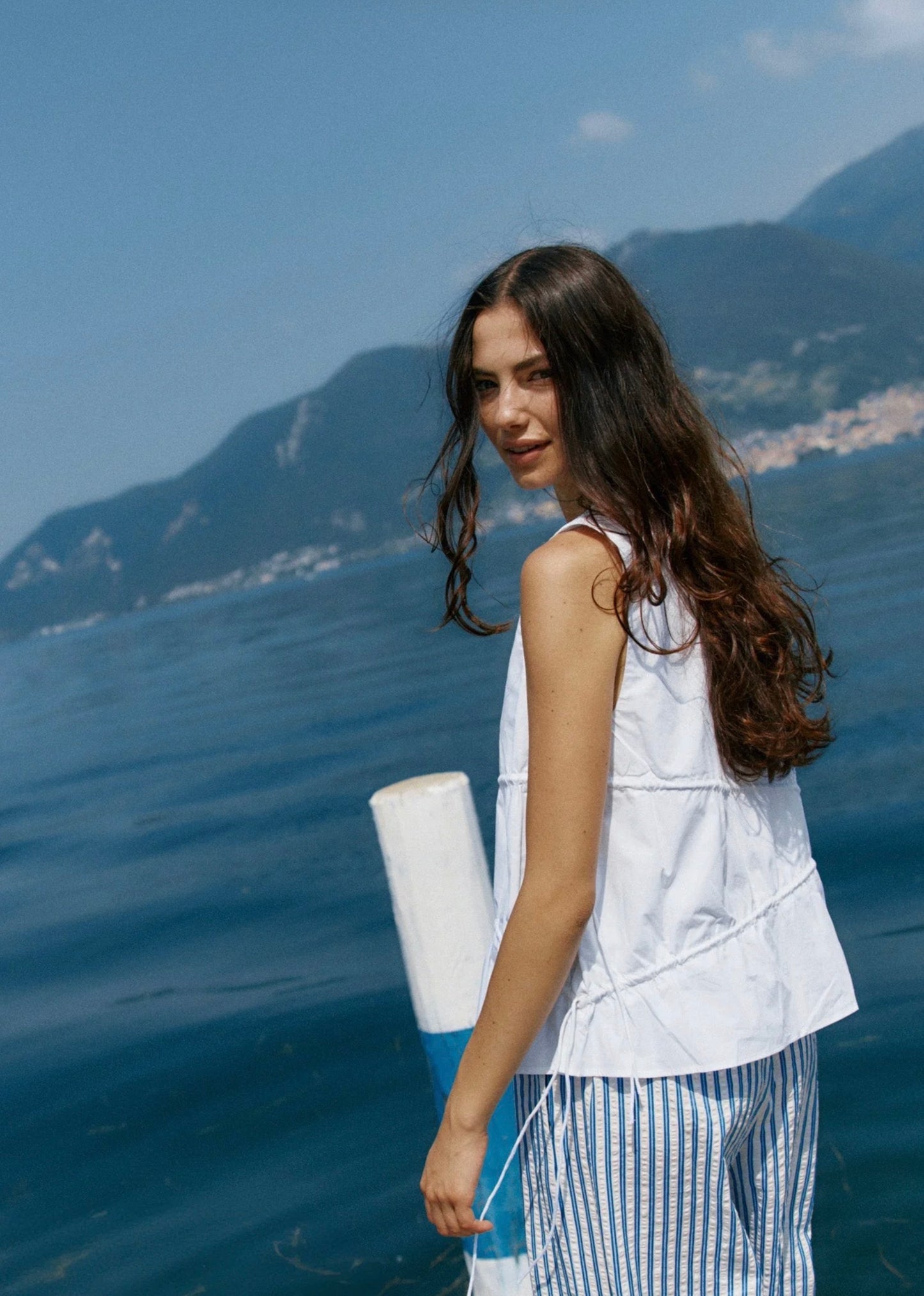 Elin Gathered Tie Top - White
