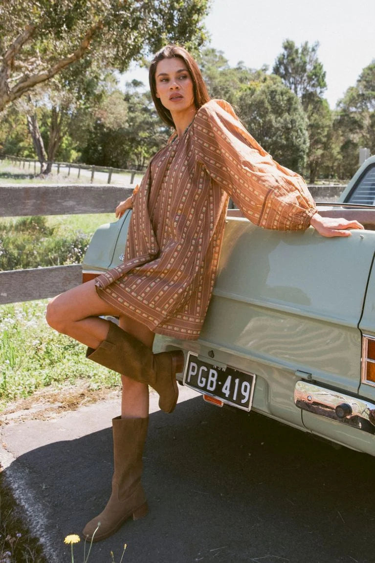 DELILAH MINI DRESS - WALNUT