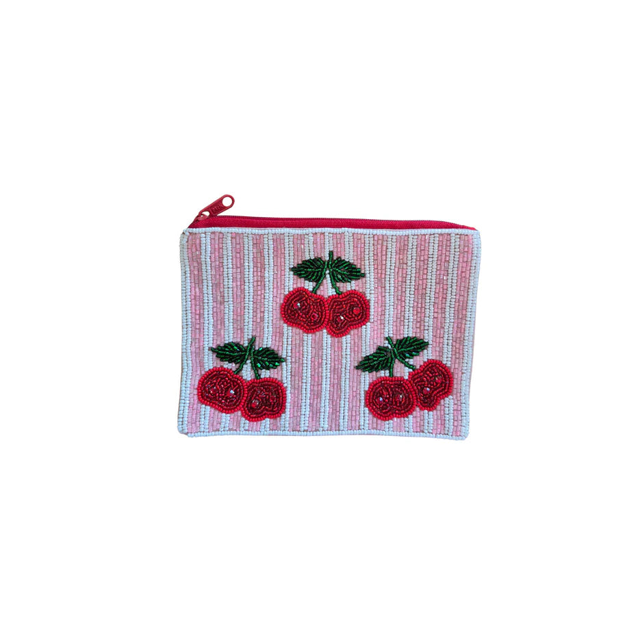CHERRIES BEADED POUCH