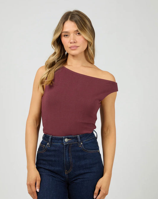 KYLIE OFF SHOULDER TOP BURGUNDY